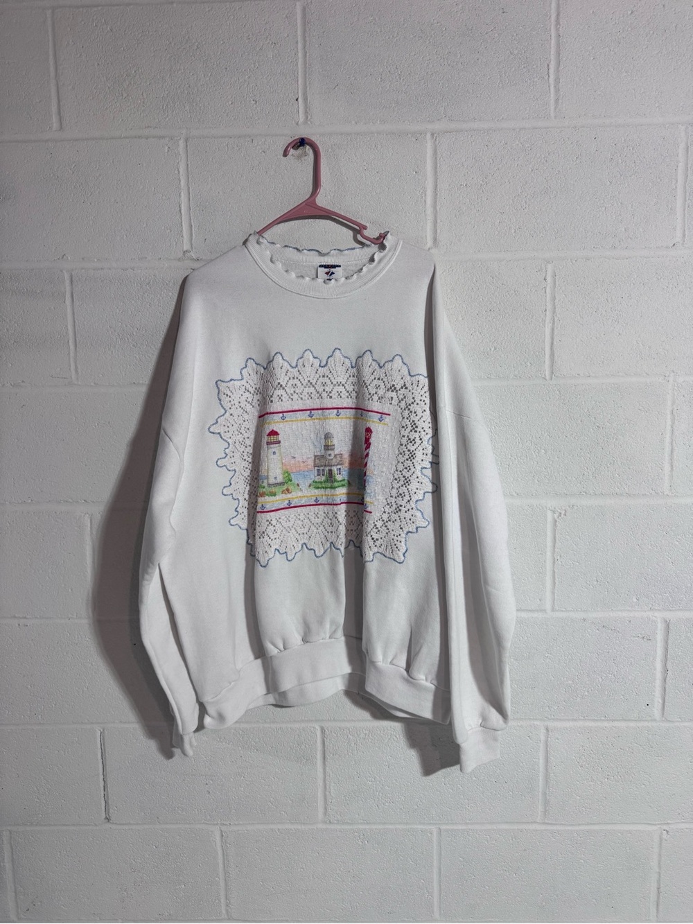 Jerzees White Crewneck Sweatshirt with Nautical Embroidery